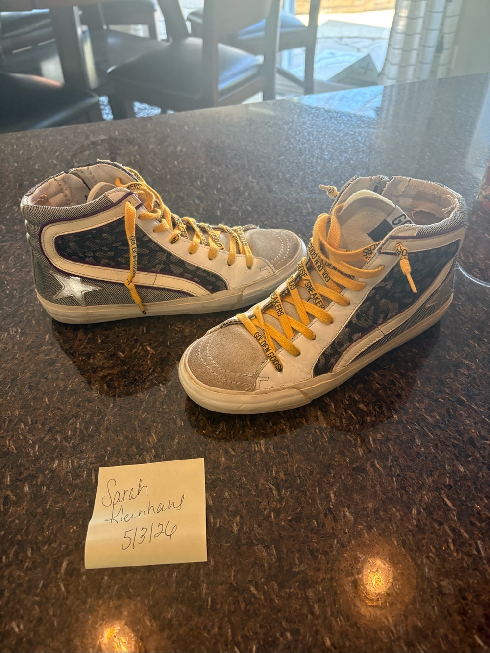 Golden Goose High-Top Sneakers in Beige, Yellow, Black